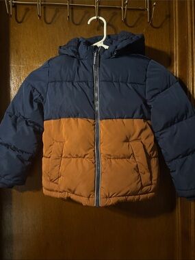 Colorblock Puffer Jacket in Navy and Rust